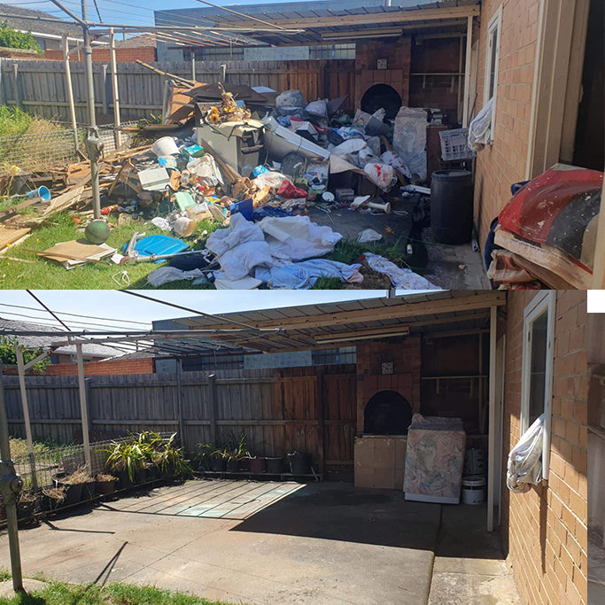 Carport cluttered with junk before rubbish removal in Melbourne