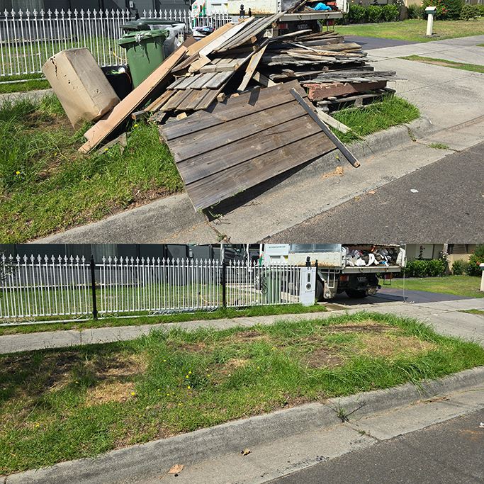 Renovation timber and offcuts piled in a yard before removal in Melbourne